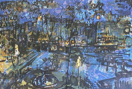 Jean Commère - Place Pigalle la nuit, Paris, 1964: Jean Commère - Place Pigalle la nuit, Paris, 1964Original lithograph on Lana wove paper, not signed, not numbered. Extracted from portfolio numbered 122/260. Published by Pierre de Tartas, 1964.