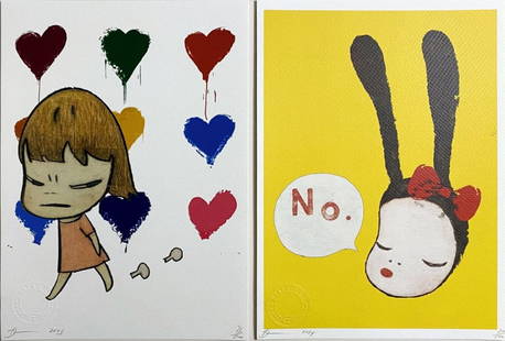 Death NYC - Nara Girls, 2024: Death NYC - Nara Girls, 2024Set of 2 archival prints on textured fine art watercolor paper, hand-signed by artist and numbered /100. Good condition, 30 x 21 cm.Lot de deux tirages d'archives sur