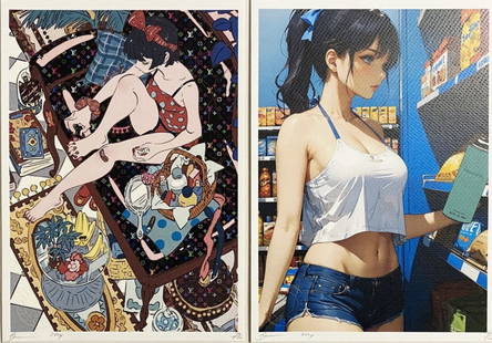 Death NYC - Anime Girls, 2024: Death NYC - Anime Girls, 2024Set of 2 archival prints on textured fine art watercolor paper, hand-signed by artist and numbered /100. Good condition, 30 x 21 cm.Lot de deux tirages d'archives sur
