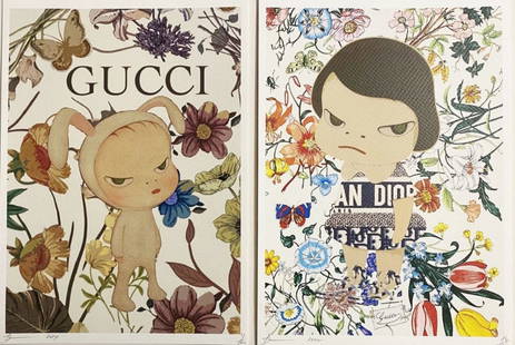 Death NYC - Nara Girls in Flowers, 2024: Death NYC - Nara Girls in Flowers, 2024Set of 2 archival prints on textured fine art watercolor paper, hand-signed by artist and numbered /100. Good condition, 30 x 21 cm.Lot de deux tirages