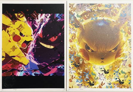 Death NYC - Pikachu, 2024: Death NYC - Pikachu, 2024Set of 2 archival prints on textured fine art watercolor paper, hand-signed by artist and numbered /100. Good condition, 30 x 21 cm.Lot de deux tirages d'archives sur papier