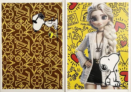 Death NYC - Snoopy & Elsa, 2024: Death NYC - Snoopy & Elsa, 2024Set of 2 archival prints on textured fine art watercolor paper, hand-signed by artist and numbered /100. Good condition, 30 x 21 cm.Lot de deux tirages d'archives sur