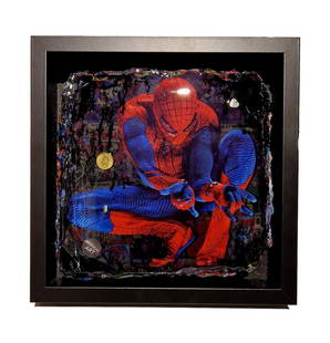 Cuencas - Ultimate Spiderman, 2023: Cuencas - Ultimate Spiderman, 2023Collage & Mixed Media, signed by the artist, framed. Very good condition, 27 x 27 x 6 cm.Collage et technique mixte, signé par l'artiste, encadré. Très bon état,