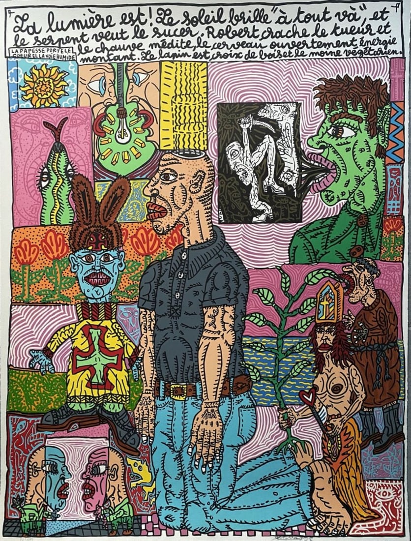 Robert Combas - La Lumière Est !, 1992: Robert Combas - La Lumière Est !, 1992Color lithograph on Arches paper, signed in pencil, dated and numbered. Limited edition of 100 ex + 30 H.C. Very good condition, 110,5 x 84,5 cm.Lithographie en