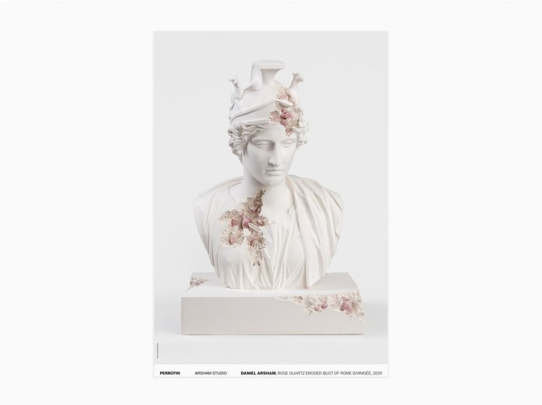 Daniel Arsham - Rose Quartz Eroded Bust of Rome Divinisée, 2020: Daniel Arsham - Rose Quartz Eroded Bust of Rome Divinisée, 2020Offset print on paper, published by Perrotin in 2020. Very good condition, 60 x 40 cmImpression offset sur papier, éditée par Perrotin