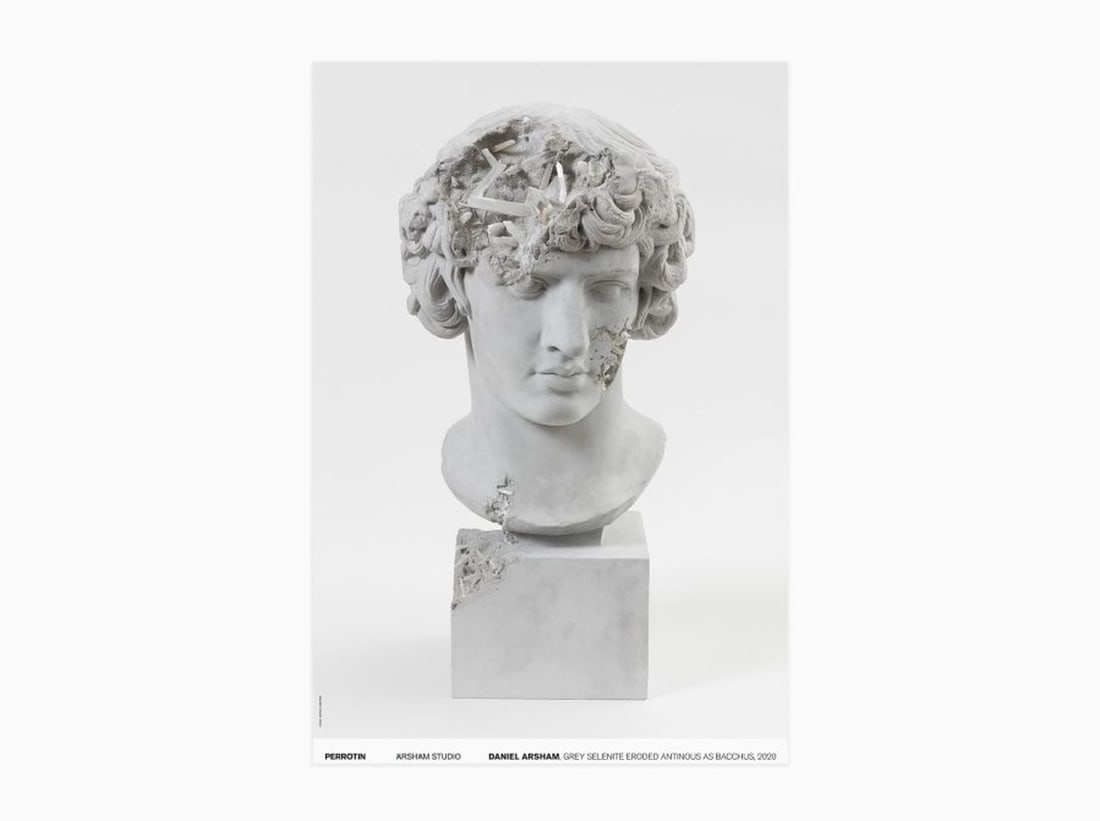 Daniel Arsham - Grey Selenite Eroded Antinous as Bacchus, 2020: Daniel Arsham - Grey Selenite Eroded Antinous as Bacchus, 2020Offset print on paper, published by Perrotin in 2020. Very good condition, 60 x 40 cmImpression offset sur papier, éditée par Perrotin e