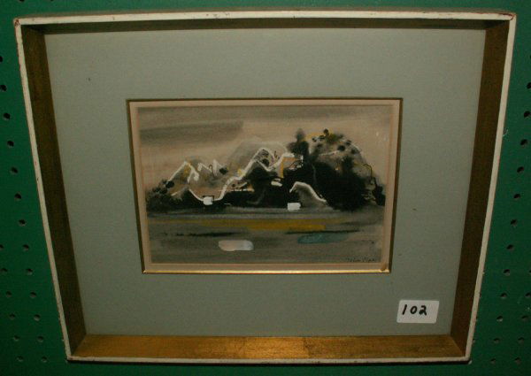 JOHN PIPER. (British, 1903-1992). Watercolor. I: JOHN PIPER. (British, 1903-1992). Watercolor. Island in the Traeth, 1958. Signed lower right. 8" x 10".