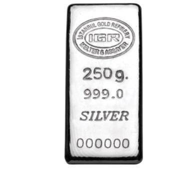 250 gr 99,9 % Silver Bullion (Certified): Each bar is enclosed in its original assay card, which protects the bar and authenticates gold metal weight and purity IGR is proud member of prestigious precious metals associations: • LBMA â��