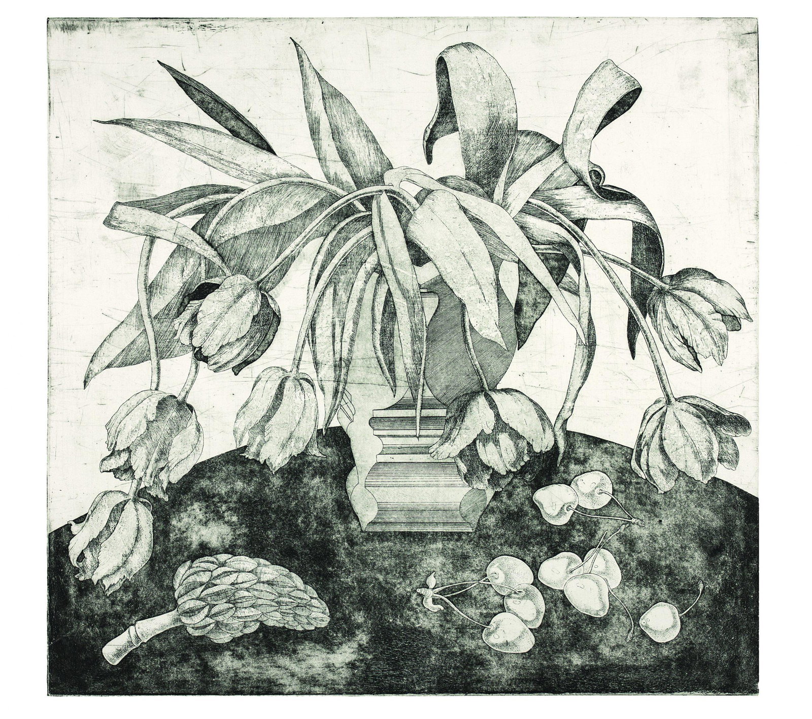 OKSANA STRATIYCHUK "Tulips": Author: Oksana Stratiychuk (1968, Ukraine)Title: "TulipsYear" : 2009; Technique: etching on paper; Size: 50x52 cm (printed area). This print is the 8th impression in the limited edition of 20; Every a