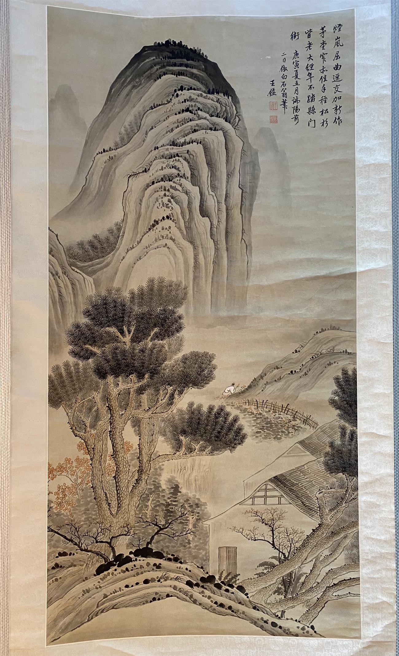 Wang Jian, landscape painting: Wang Jian (1598-1677), the Taicang people in the south of the Yangtze River, the painter of the late Ming and early Qing Dynasty, one of the four kings.long 133cm,wide 65cm