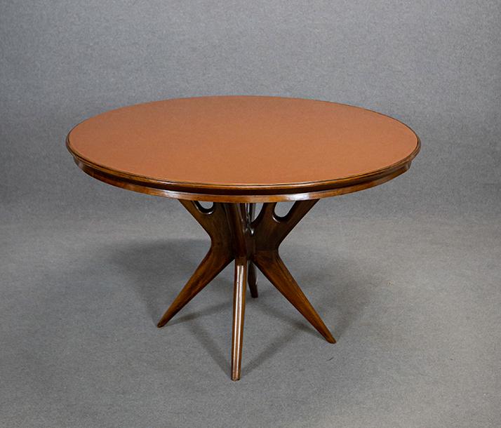 Italian walnut dining table with glass top (1 of 3)