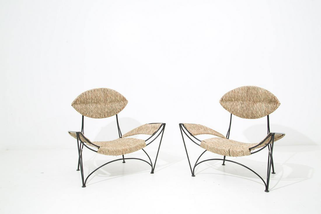 TOM DIXON for CAPPELLINI. Two iron and rope armchairs: TOM DIXON (Sfax, 1959) per CAPPELLINI. Due poltrone modello Fat Lounge Chair in ferro e corda. 1990. Mis. Lung. cm. 82 Alt. cm. 82 Prof. cm. 62 ca. Val. 5000/6000
