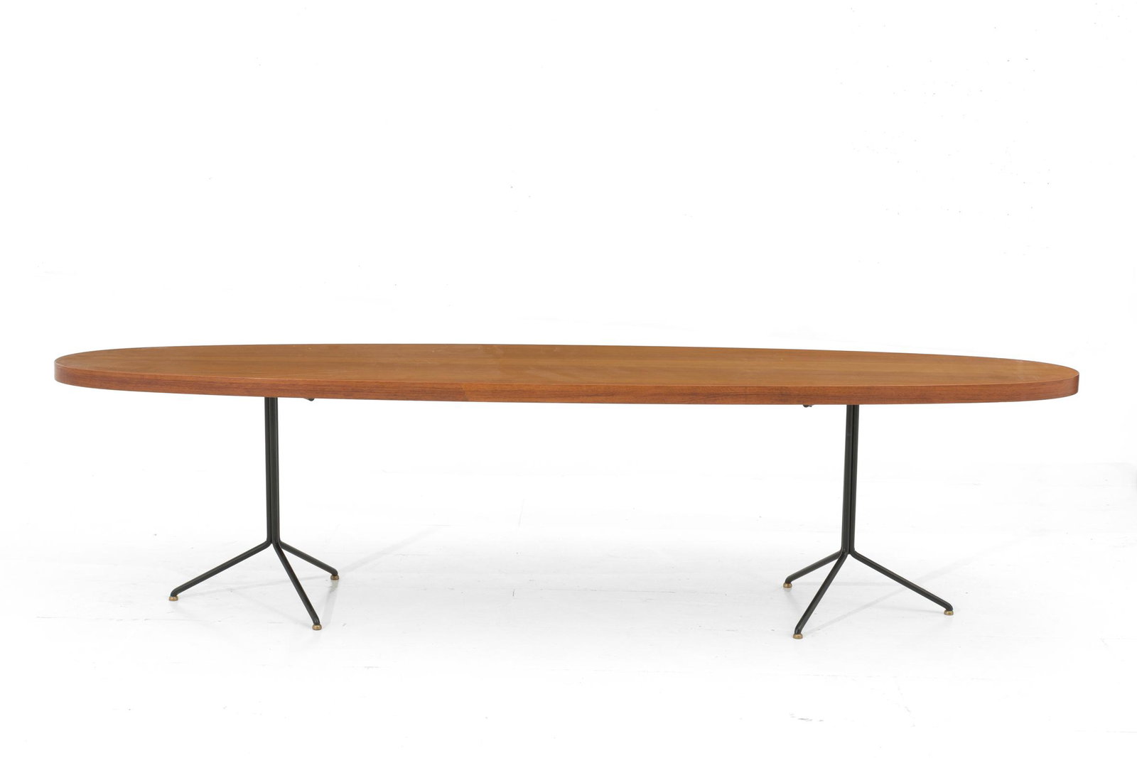 OSVALDO BORSANI. Wooden and iron coffe table: OSVALDO BORSANI (Varedo, 1911 - Milano, 1985). Tavolo da fumo in legno e ferro. 1960. Mis. Lung. cm. 150 Alt. cm. 37.5 Prof. cm. 35 ca. Val. 1000/1500