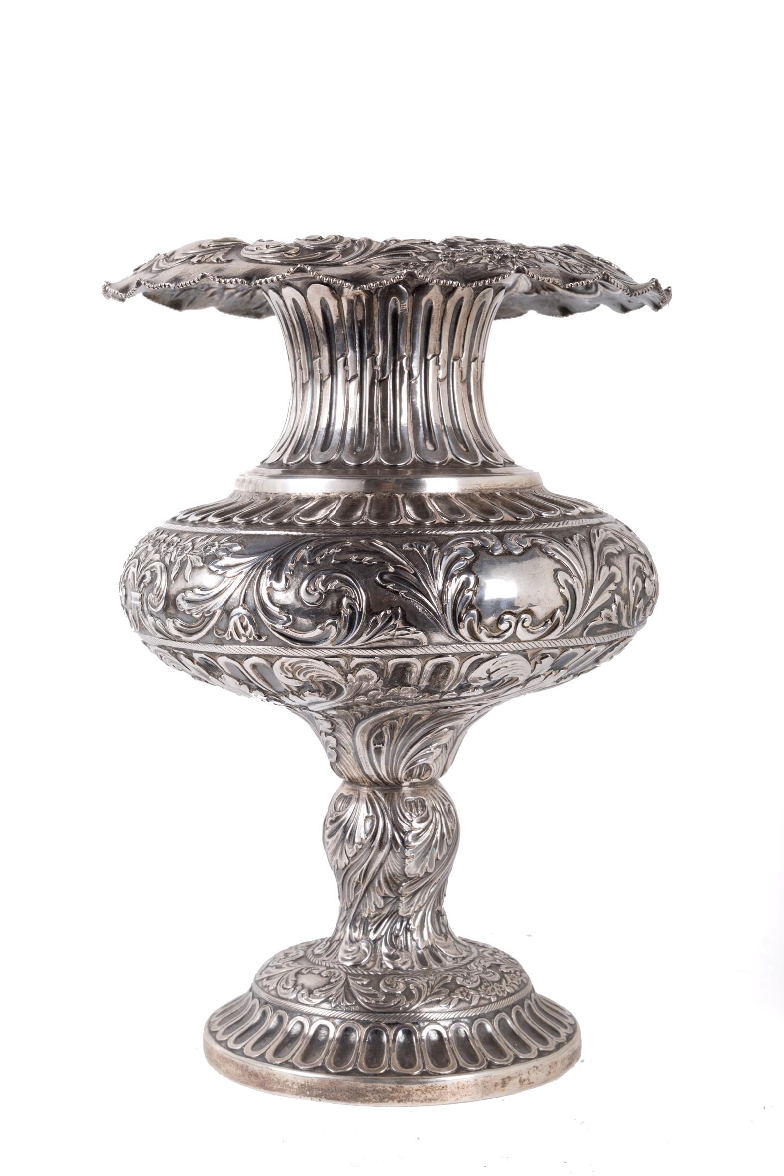 Embossed and chiseled 800 silver flower vase (1 of 4)