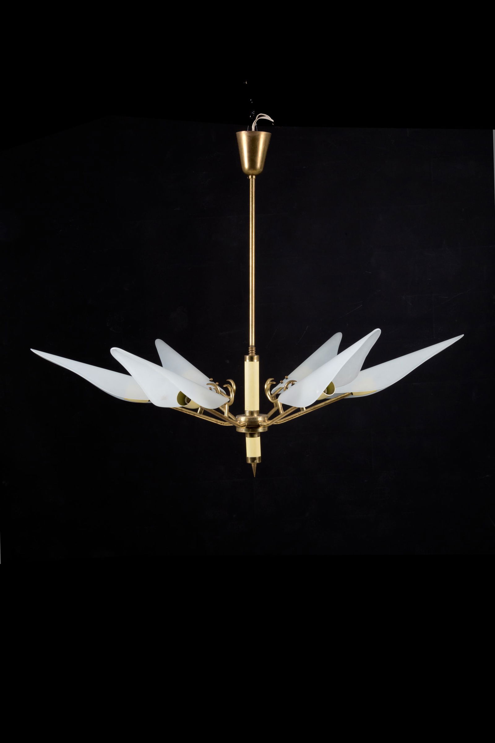 Polished brass chandelier with six lights. '50s (1 of 4)