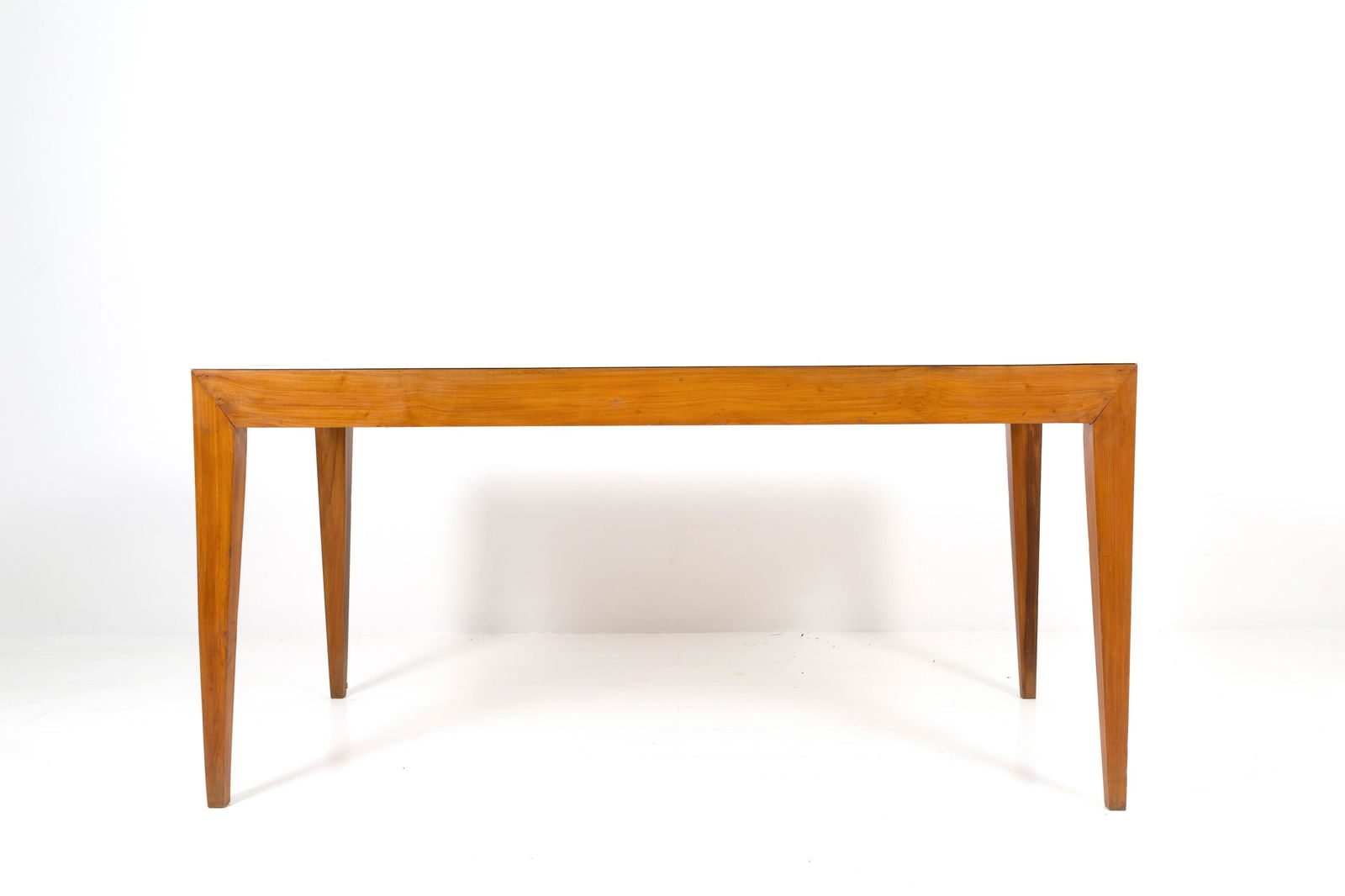 GIO PONTI (Attr.). Wooden table with green top.: GIO PONTI (Attr.) (Milano, 1891-1979). Tavolo in legno con piano verde. Anni '50. Mis. Lung. cm. 160 Alt. cm. 76.5 Prof. cm. 80 ca.