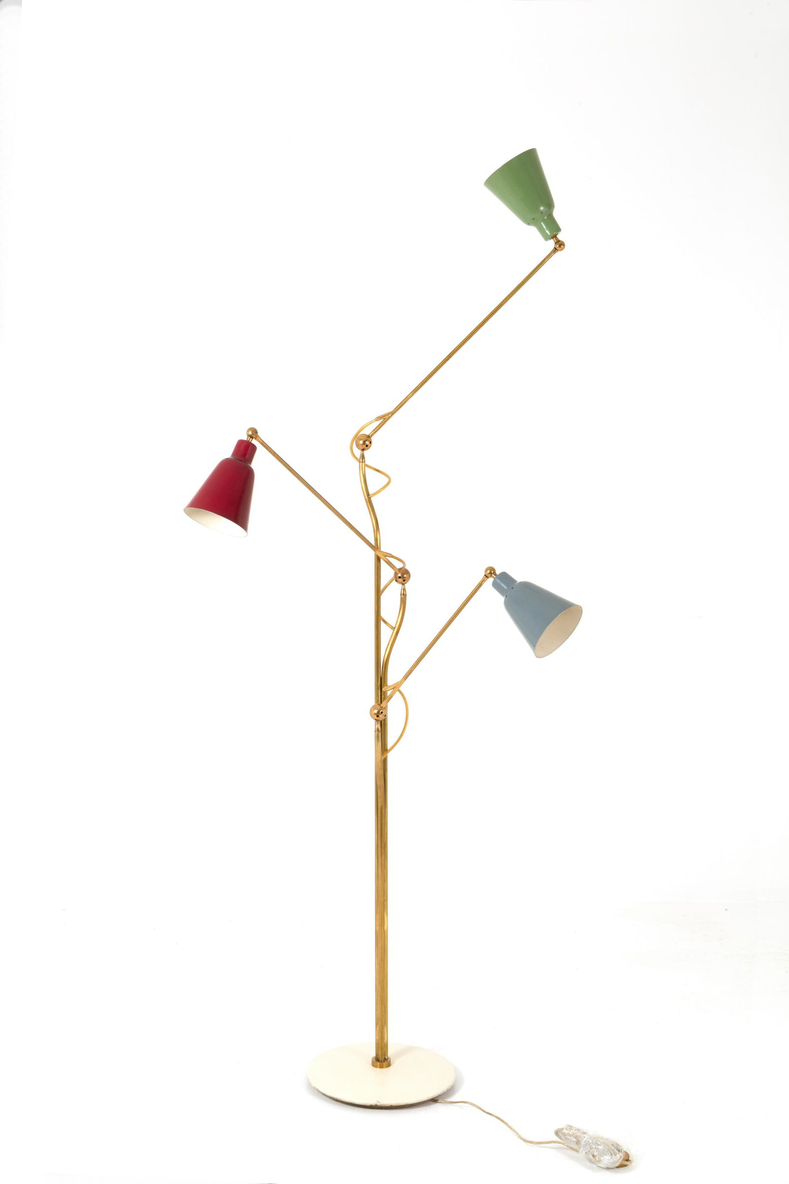 ANGELO LELII for ARREDOLUCE. Brass lamp. '50s: ANGELO LELII (Ancona, 1915-1987) per ARREDOLUCE. Lampada in ottone con bracci riposizionabili e base in marmo. Anni '50. Pubblicata in A. Pansera, A. Padoan, A. Palmaghini, Arredoluce, Catalogo Ragion