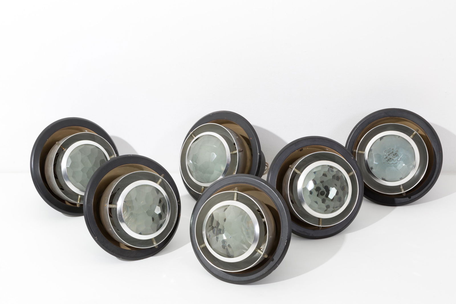 Six glass and aluminium sconces. STILNOVO. 60s (1 of 3)