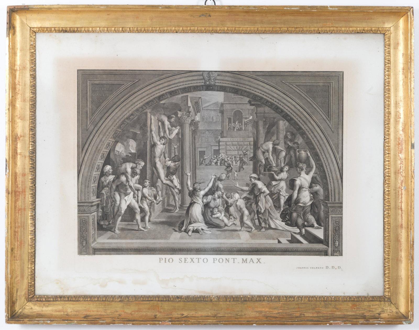 GIOVANNI VOLPATO. Engraving on paper: GIOVANNI VOLPATO (Bassano del Grappa, 1735 - Roma, 1803). Incisione su carta raff. ''INCENDIO DI BORGO'', soggetto ripreso dalle Stanze Vaticane eseguite da Raffaello Sanzio. Firmata in basso a destra