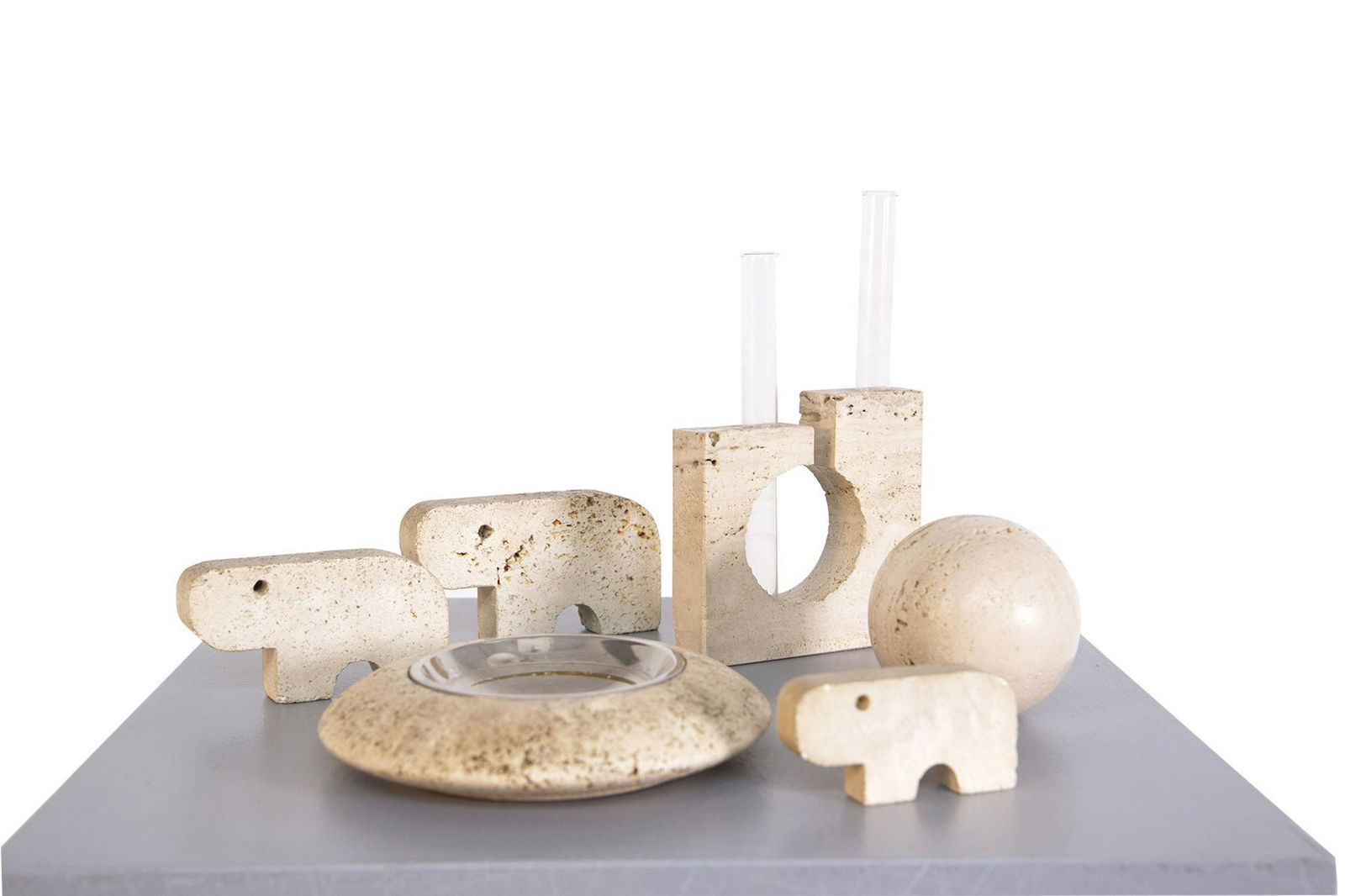ENZO MARI. Desk set in travertine (1 of 5)
