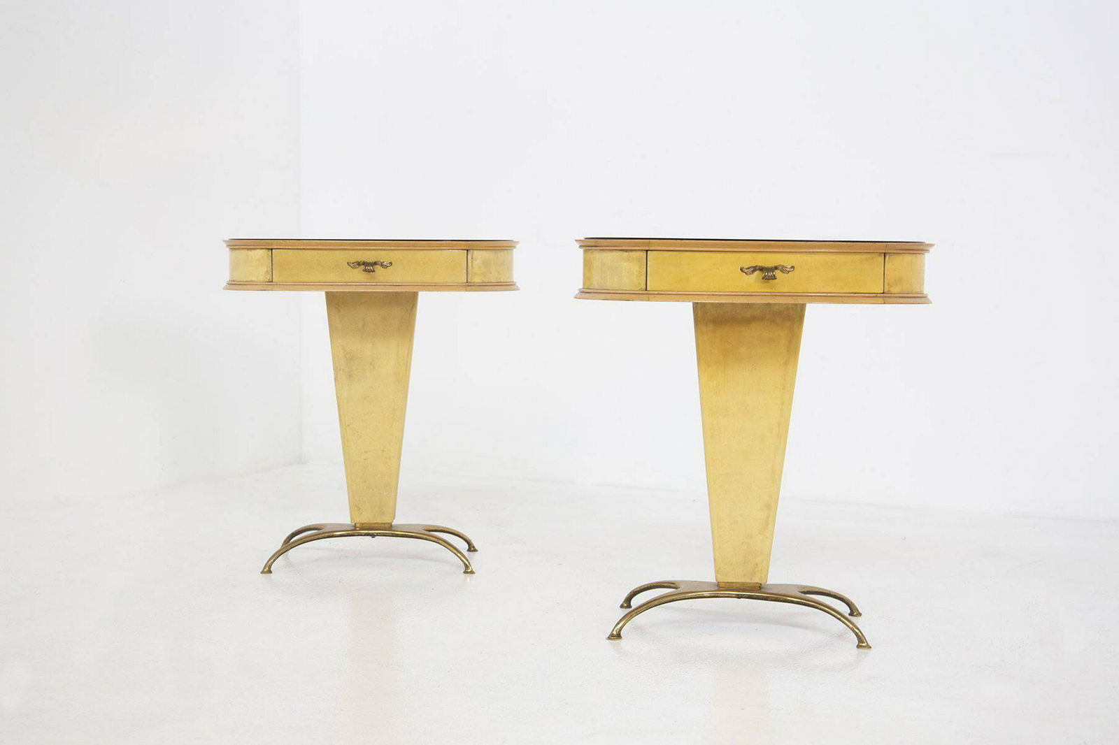 Parchment and glass bedside tables. 1950s (1 of 5)