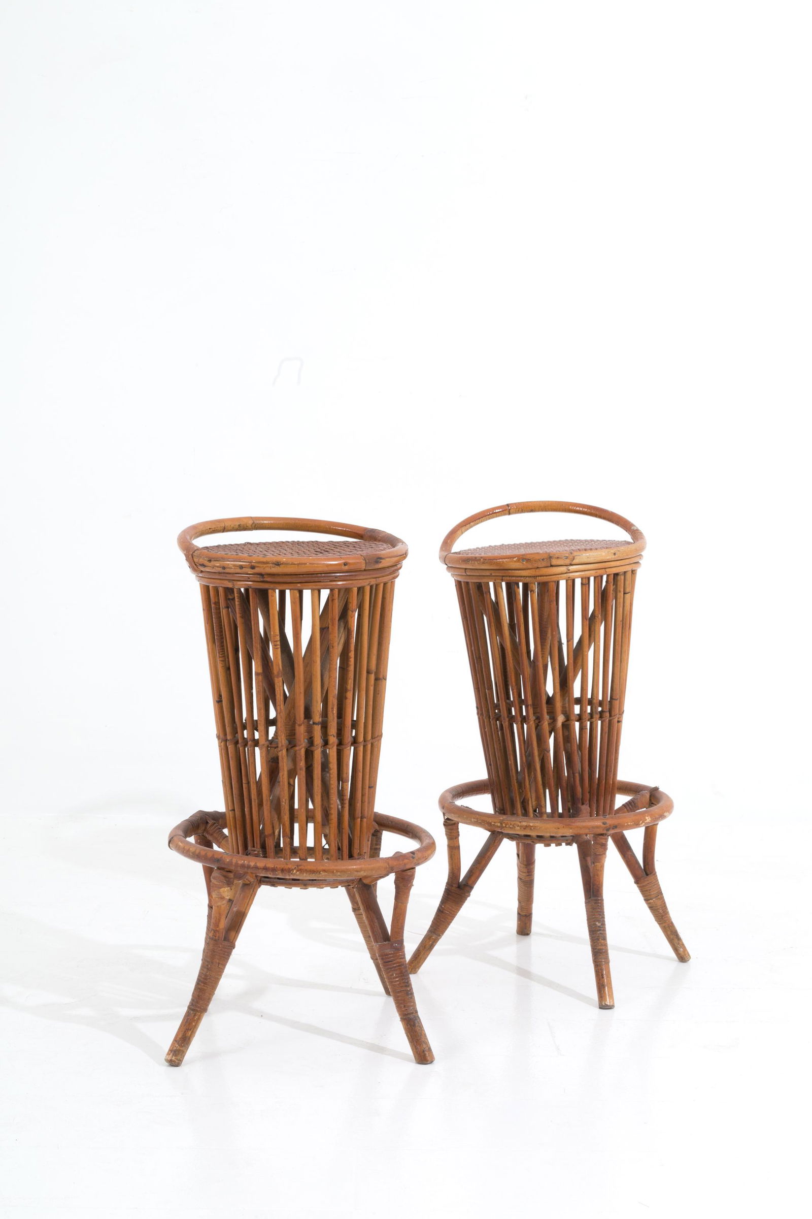Two high rattan stools. '50s (1 of 5)