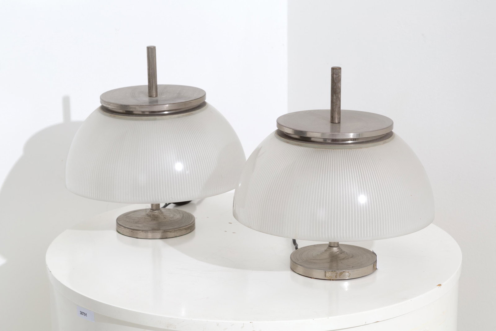 SERGIO MAZZA. Pair of metal and glass lamps (1 of 4)