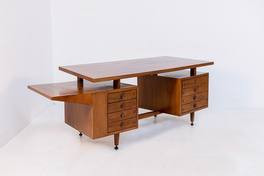 MELCHIORRE BEGA (Attr.). Desk in wood and brass. 1950s (1 of 5)