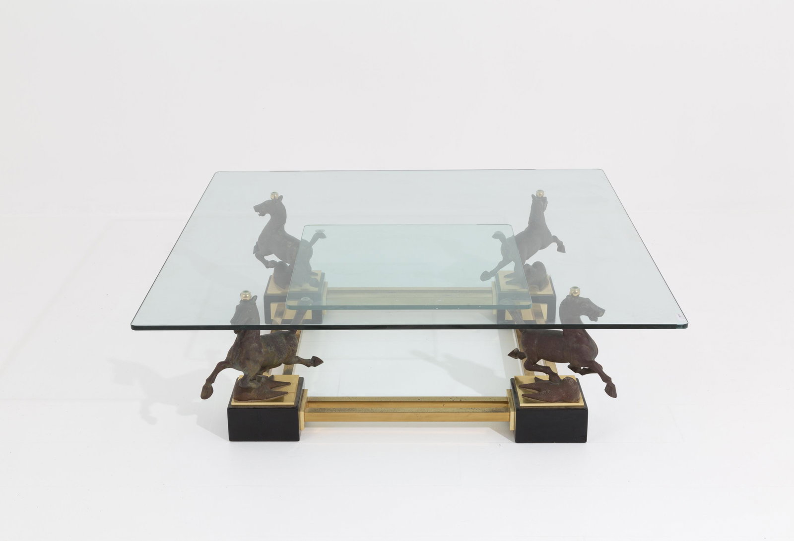 Square brass coffee table in with glass top. '50s (1 of 5)