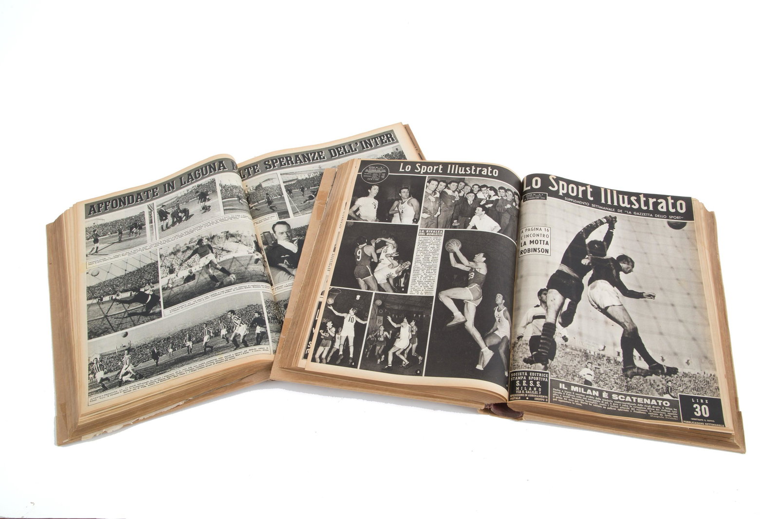 Two volumes of "LO SPORT ILLUSTRATO": Original bound collection of "LO SPORT ILLUSTRATO", weekly supplement of La Gazzetta dello Sport, in two volumes as follows: - from n. 33 of 24 August 1950 to no. 34 dated 28 August 1951 - from n. 35 
