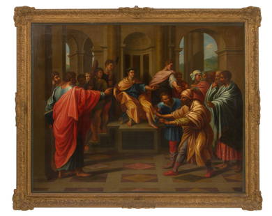 VINCENZO CAMUCCINI (attr.). Painting ''THE BLINDING OF ELYMAS'': VINCENZO CAMUCCINI (attr.) (Rome 1771-1844). Oil painting on canvas depicting ''THE BLINDING OF ELYMAS''. From Raphael. Early 19th century. In frame. 101x127cm approx. VINCENZO CAMUCCINI (attr.) (Roma