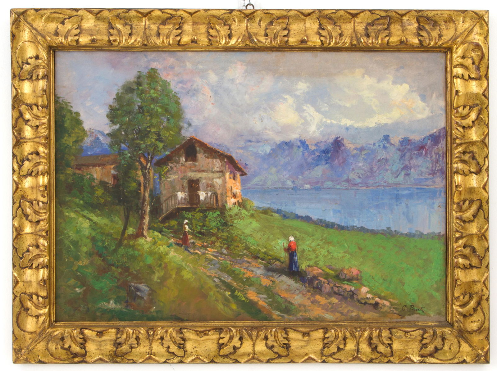 Painting "GLIMPSE OF CALDONAZZO LAKE WITH HOUSES AND FIGURES" (1 of 4)