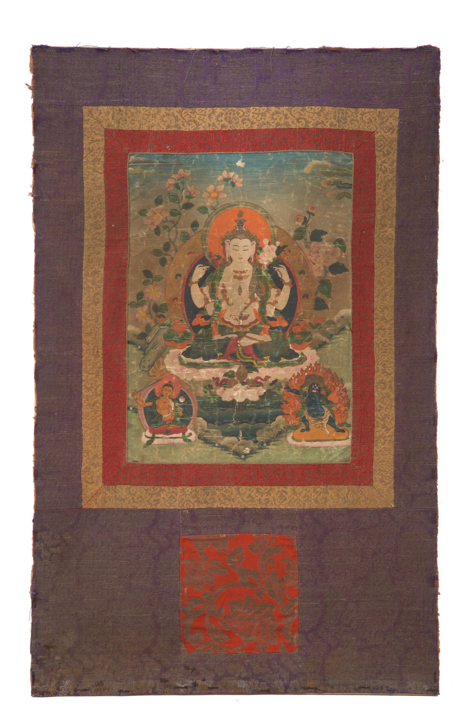 Thangka "BUDDHA": Thangka in rice paper and cloth applied on a tablet depicting "BUDDHA". Nepal. 87x54.5cm approx. Thangka in carta di riso e stoffa applicata su tavoletta raffigurante "BUDDHA". Nepal. 87x54,5 cm ca.