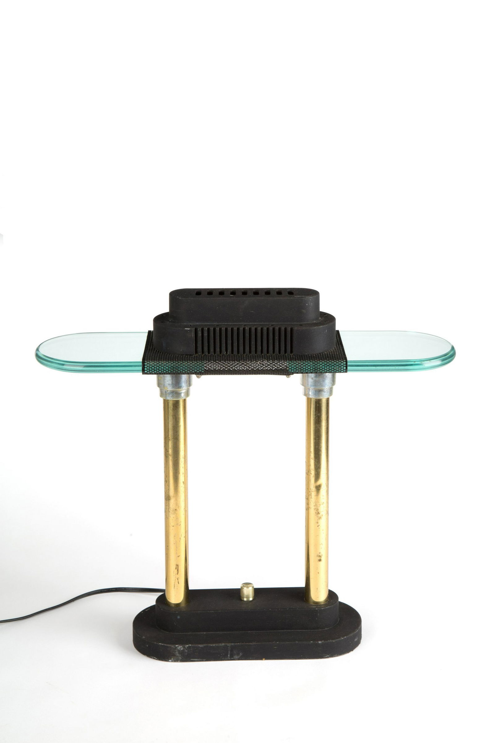 ROBERT SONNEMAN. Table lamp. GEORGE KOVACS: ROBERT SONNEMAN.Metal and glass table lamp. Production GEORGE KOVACS. 80s. 39x42cm approx. ROBERT SONNEMAN. Lampada da tavolo in metallo e vetro. Produzione GEORGE KOVACS. Anni '80. 39x42 cm ca.