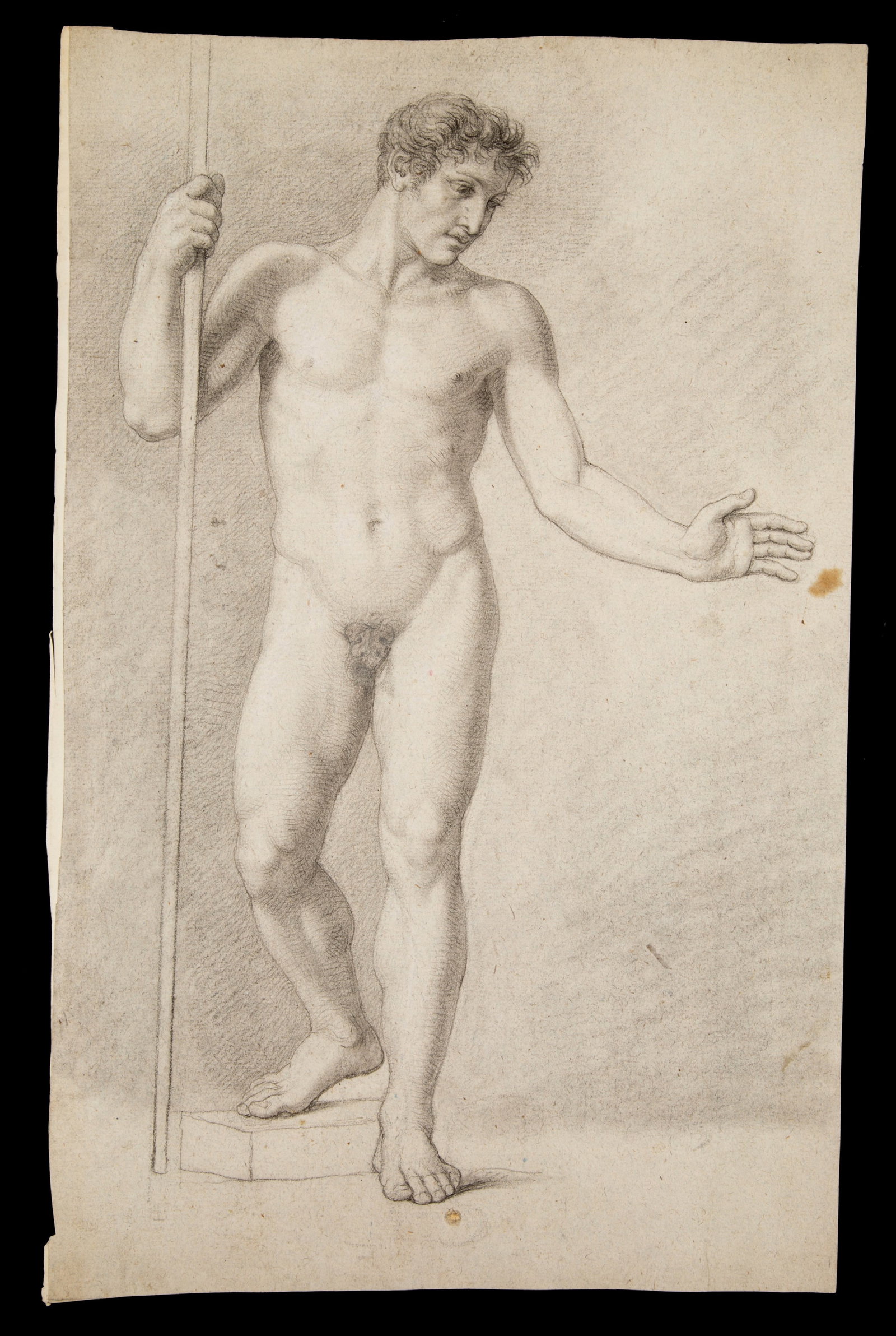 GIACOMO TRECOURT. Drawing "NUDE SOLDIER WITH STICK": GIACOMO TRECOURT (Bergamo 1812-Pavia 1882). Drawing on paper depicting "NUDE SOLDIER WITH STICK". 48x30cm approx. GIACOMO TRECOURT (Bergamo 1812-Pavia 1882). Disegno su carta raffigurante "NUDO DI SOL