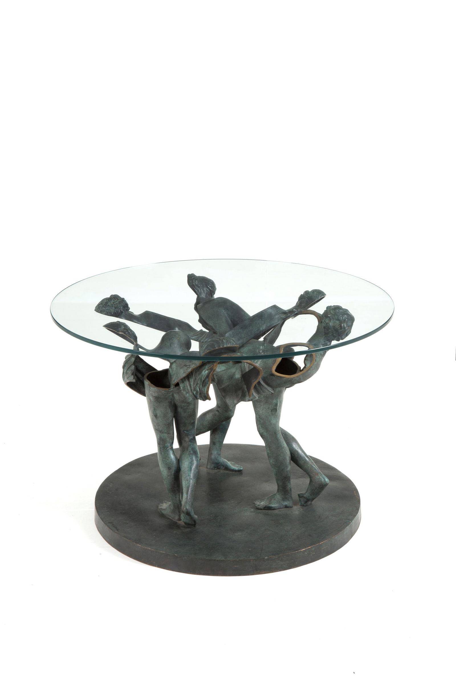 ARMAND PIERRE FERNANDEZ ARMAN. Sculpture table: ARMAND PIERRE FERNANDEZ ARMAN (Nizza 1928-New York 2005). Patinated bronze sculpture table with crystal top. Signed at the base. Numbered 15/20. With authentication from the foundation. Slight signs o
