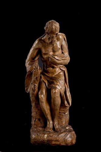 ALESSANDRO VITTORIA (circle of). Terracotta sculpture "SAINT JEROME PENITENT": ALESSANDRO VITTORIA (circle of)(Trento 1525-Venezia 1608). Patinated terracotta sculpture depicting "SAINT JEROME PENITENT". Defects. 39x16x17 cm approx. ALESSANDRO VITTORIA (cerchia di)(Trento 1525-V