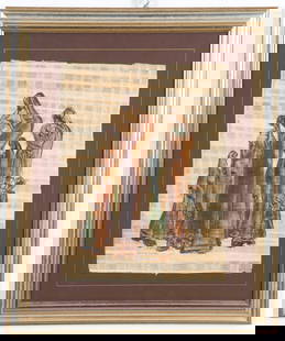 SALAH TAHER. Painting "GROUP OF WOMEN": SALAH TAHER (Il Cairo 1911-Giza 2007). Mixed media on papyrus depicting "GROUP OF WOMEN". Signed lower left. Framed. 39.5x29.5 cm approx. SALAH TAHER (Il Cairo 1911-Giza 2007). Tecnica mista su papiro