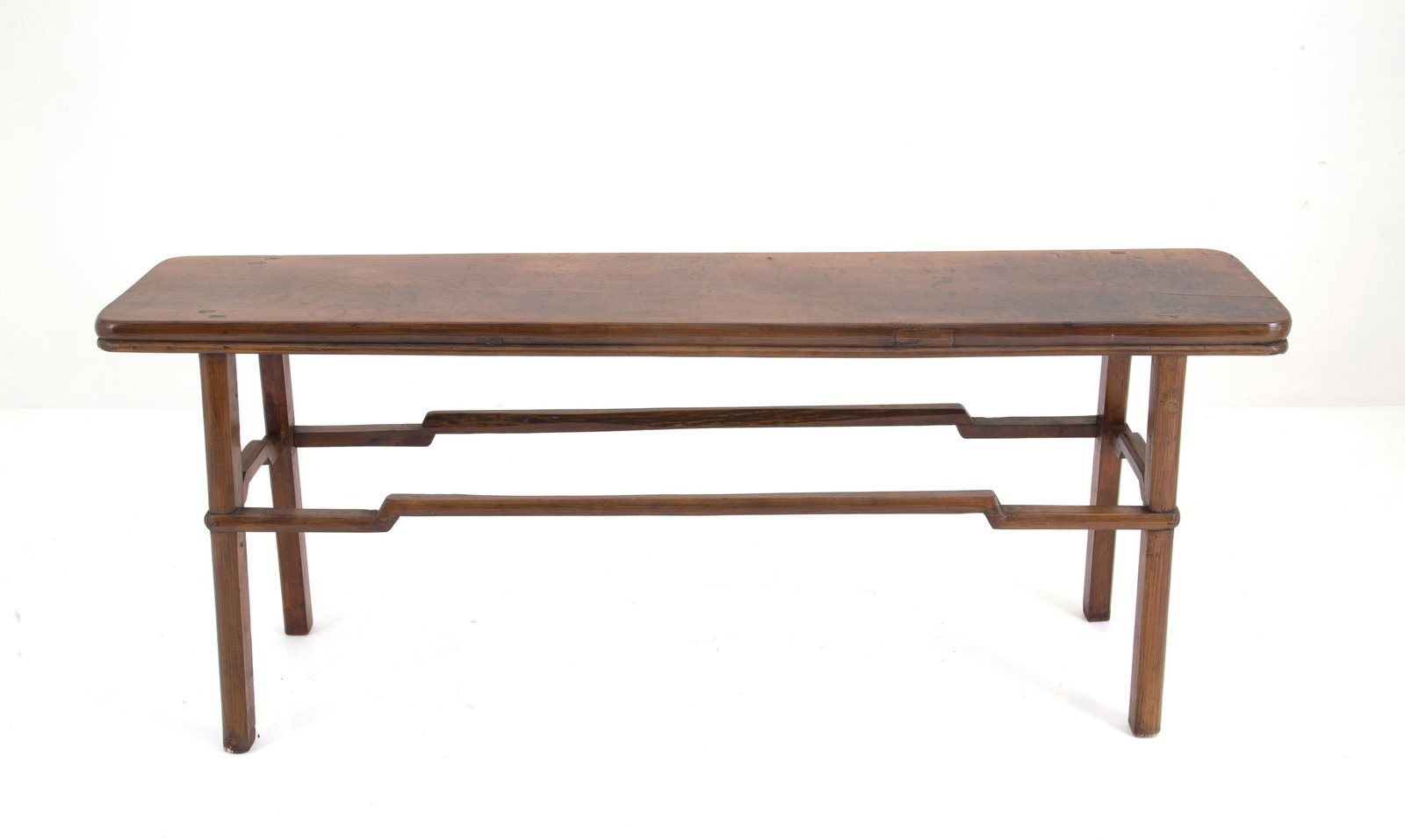 Wooden table: Wooden table with legs joined by crosspieces. China. 95x207x41 cm approx. Tavolo in legno con gambe unite da traverse. Cina. 95x207x41 cm ca.