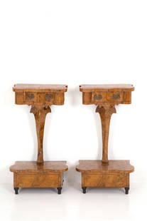 Pair of cabinets: Pair of threaded wooden cabinets with a drawer on the side. Lombardy. Late 18th-early 19th century. Restored. 86x47x29 cm approx. Coppia di mobiletti in legno filettato con un cassetto sulla fascia. L