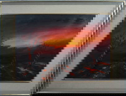 SERGIO DINO CHESINI. Painting "SUNSET OF FIRE": SERGIO DINO CHESINI (Verona 1923 - 1984). Oil on canvas depicting "SUNSET OF FIRE." Signed lower right. With artist's certificate. Framed. 70x100 cm approx. SERGIO DINO CHESINI (Verona 1923 - 1984). D
