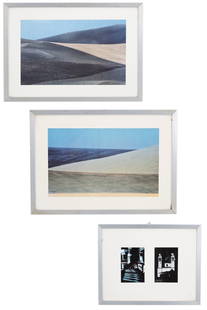 FRANCO FONTANA. Three posters. In frames: FRANCO FONTANA (Modena 1933). Three posters titled "PAESAGGIO LUCANIA, from &#8220;Color Nature Landscapes I&#8221;, "LANDSCAPE, 1976" and "SENZA TITOLO". Framed. Measurements: two 45x63 cm approx. wi