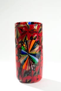 ERMANNO TOSO. Star vase: ERMANNO TOSO (Murano 1903 - 1973). Glass vase with large, polychrome star-shaped murrine. Signed on the bottom. Murano. 30x14 cm approx. ERMANNO TOSO (Murano 1903 - 1973). Vaso in vetro con grandi mur