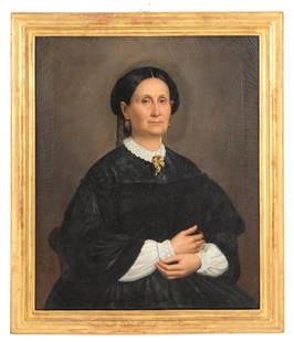 GIUSEPPE MARTORELLI. Painting "FEMALE PORTRAIT": GIUSEPPE MARTORELLI (Napoli Attivo nel XIX secolo). Oil on canvas depicting "FEMALE PORTRAIT." Signed and dated 1865 lower left. In a gilded frame. Defects and minor restorations. 77x63 cm approx. GIU