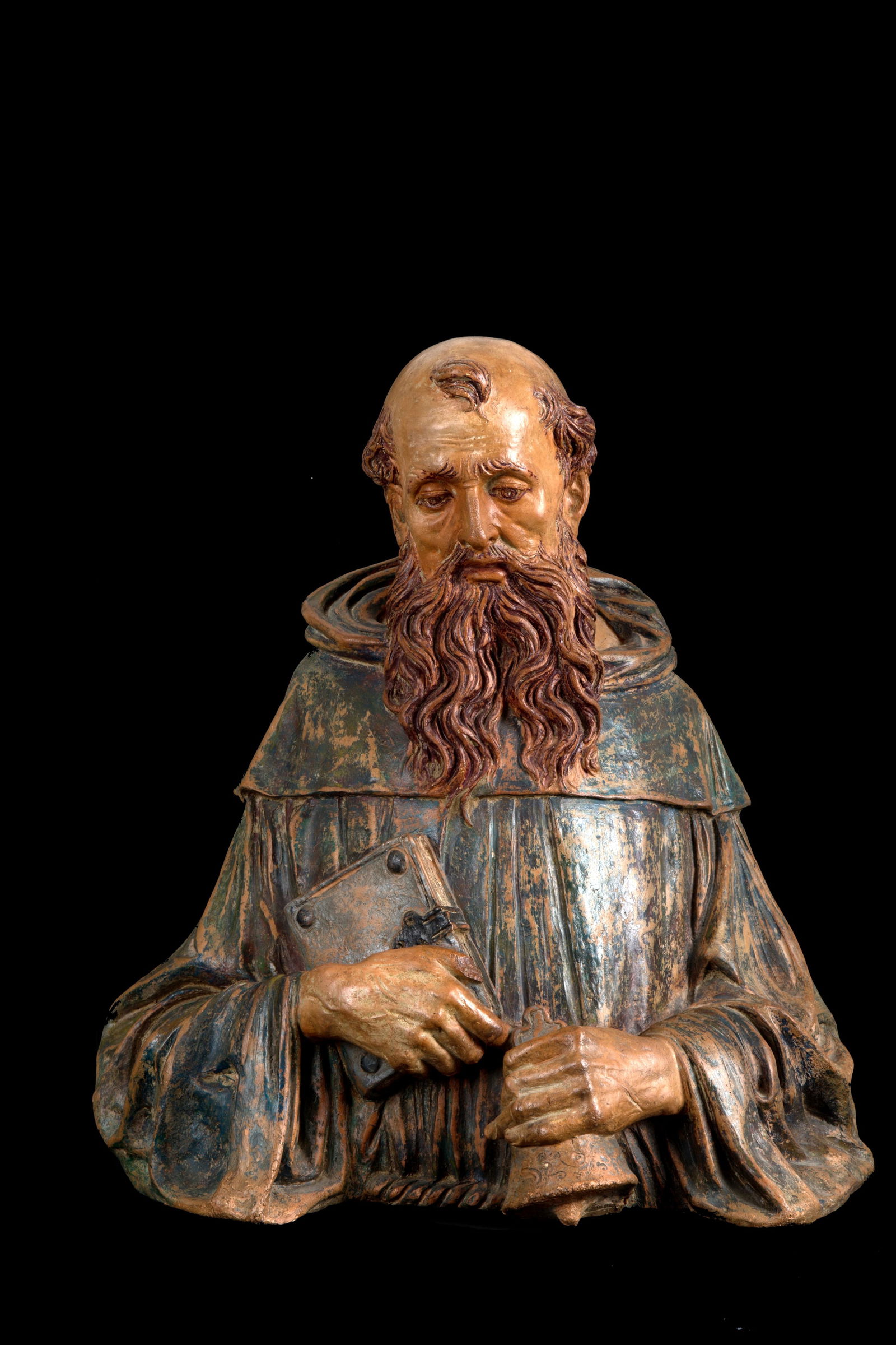 FRANCESCO DI GIORGIO MARTINI (circle of). Terracotta bust "BUST OF A FRIAR": FRANCESCO DI GIORGIO MARTINI (circle of)(Siena 1439 - 1501). Polychrome terracotta sculpture depicting ?BUST OF A FRIAR?. 47x45x30 cm approx. FRANCESCO DI GIORGIO MARTINI (cerchia di)(Siena 1439 - 150