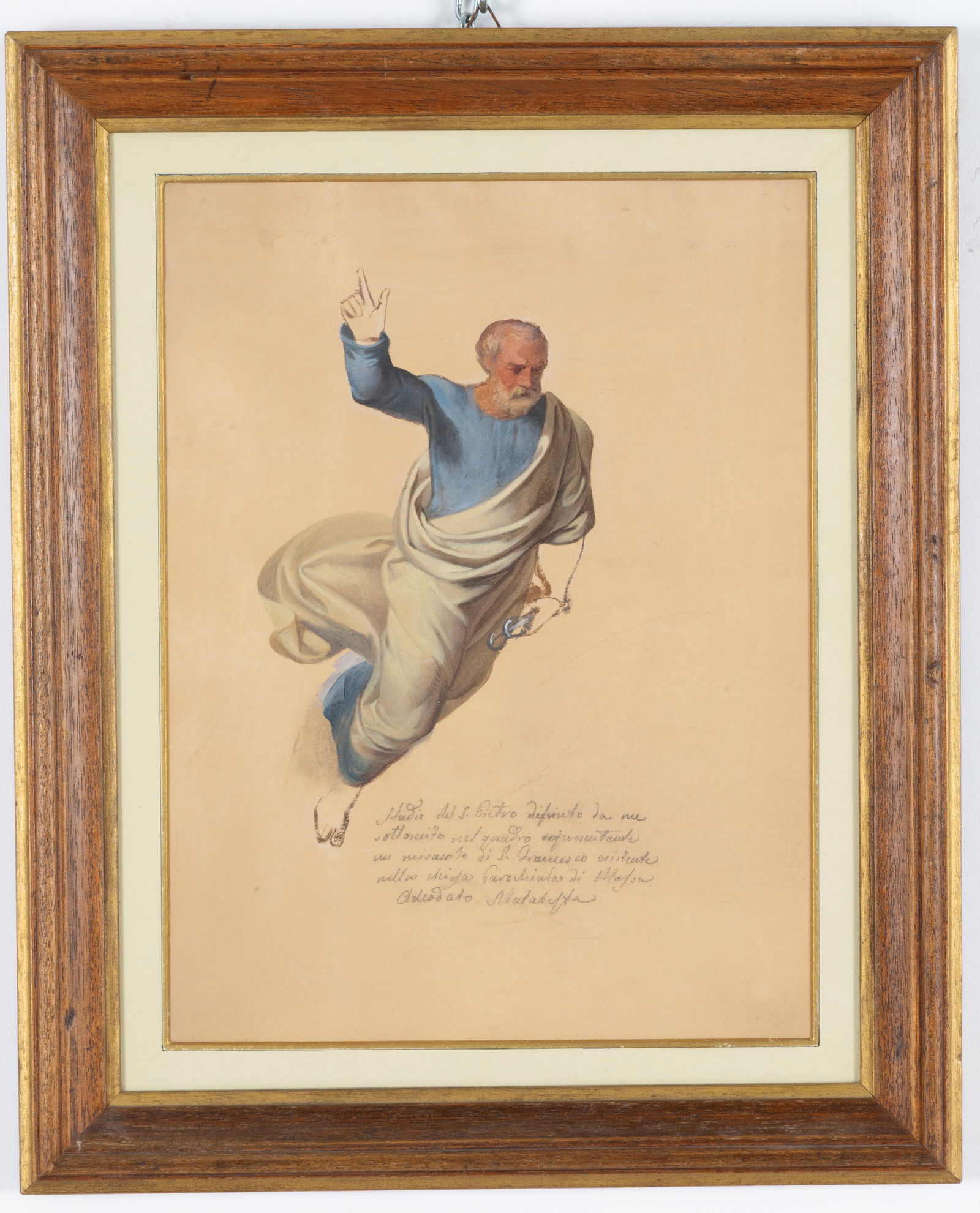 ADEODATO MALATESTA. Watercolor "SAINT PETER": ADEODATO MALATESTA (Modena 1806 - 1891). Watercolor on paper depicting "SAINT PETER". Study for the painting "A Miracle of Saint Francis" in Massa. With the artist's inscription and signature at lower