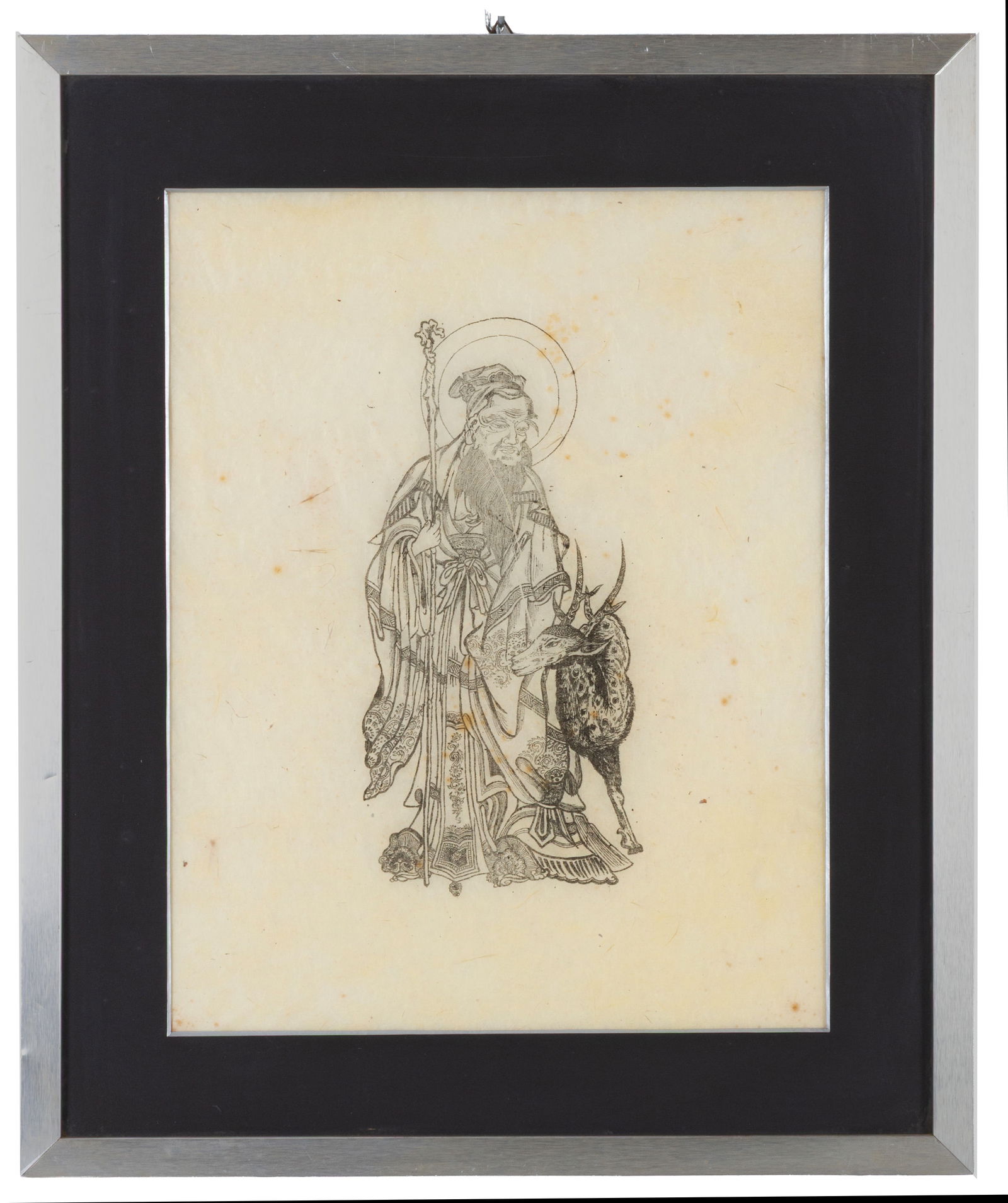 Engraving "SHOUXING": Rice paper engraving depicting "SHOUXING." China. 19th century. Framed. Defects. 43x34 cm approx. Incisione su carta di riso raffigurante "SHOUXING". Cina. XIX secolo. In cornice. Difetti. 43x34 cm