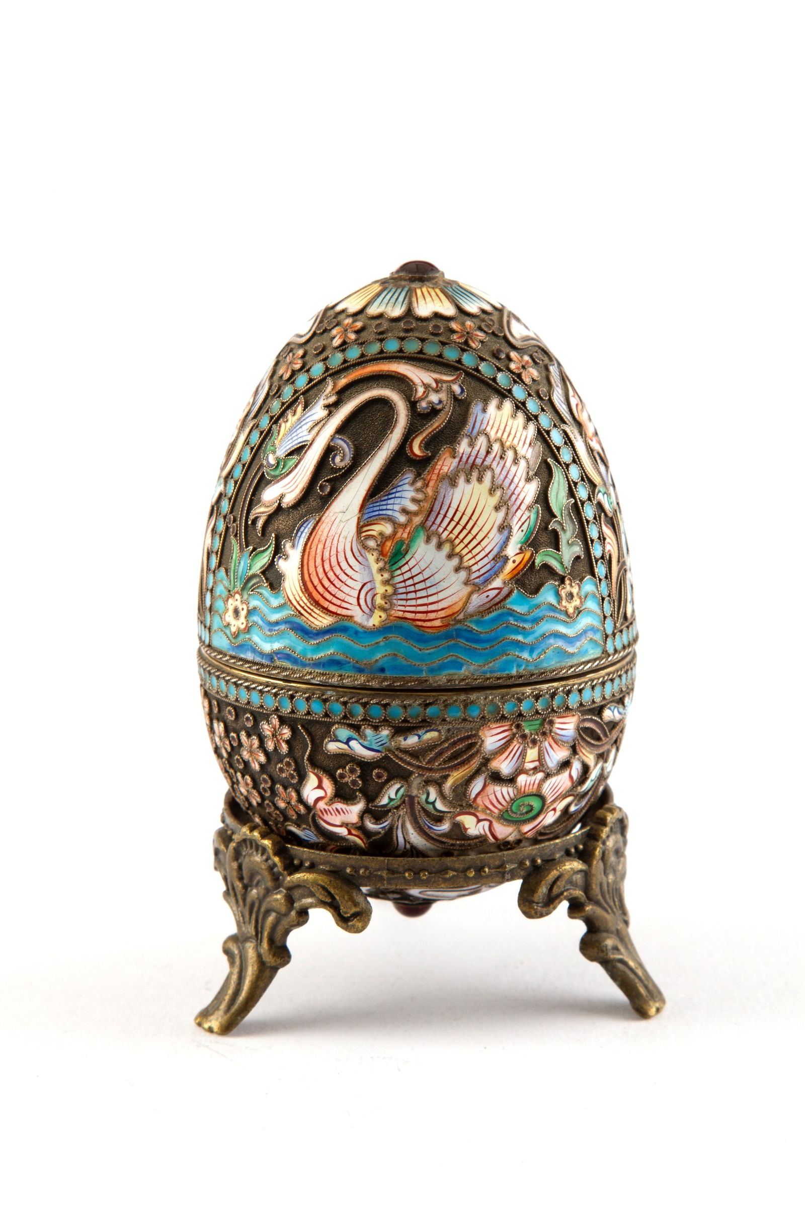 Silver egg with cabochon and enamel (1 of 7)