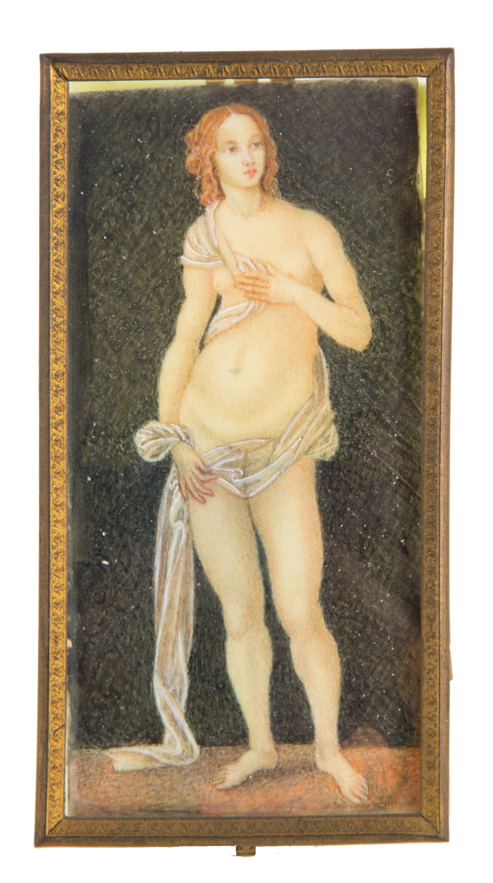 Miniature "VENUS": Miniature depicting "VENUS". Late 18th century. Framed. 10x5 cm approx. Miniatura raffigurante "VENERE". Fine XVIII secolo. In cornice. 10x5 cm ca.