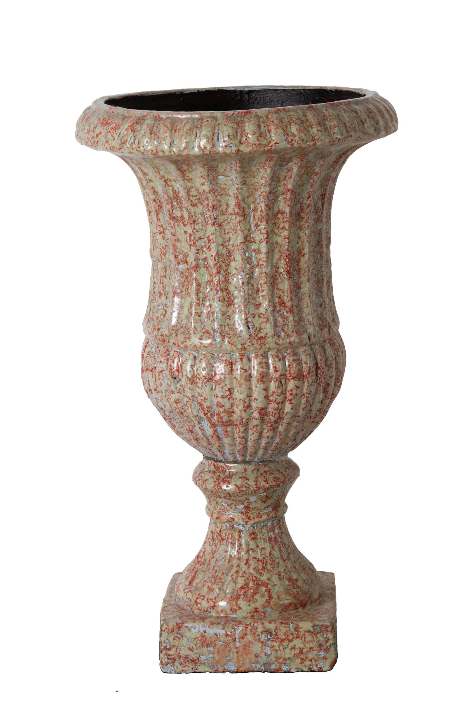 Large glazed terracotta vase: Large Medici glazed terracotta vase. 19th century. Defects and restorations. 108x60 cm approx. Grande vaso Mediceo in terracotta invetriata. XIX secolo. Difetti e restauri. 108x60 cm ca.